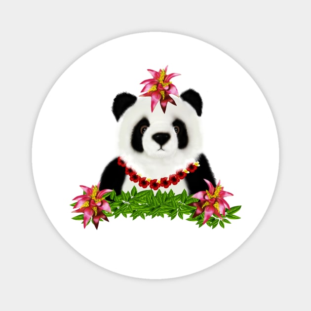 Panda, Tropical Bear, Floral Magnet by logiamerch